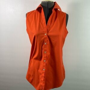 Foxcroft Top Women Size 6 Orange Sleeveless Non- Iron Stretch Button Front